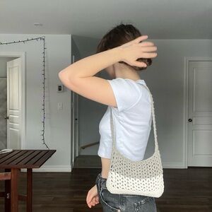 Elegant Cream and Grey Crochet Mini Bag🧶🧶🧶🧶